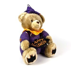 Fiesta Plush Cuddle Teddy Bear Happy Halloween 10" Purple Orange Witch Bats Spid
